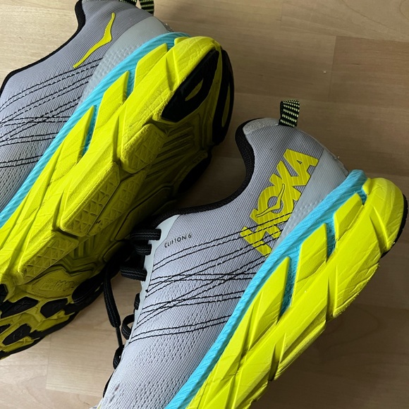 HOKA Mens Gray Yellow Blue One One Sneakers Sz 8 - Picture 5 of 15